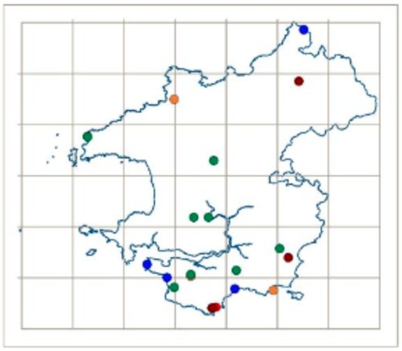 DNA-barcode mapping of members of the blackening waxcap (Hygrocybe conica) complex in Pembrokeshire.